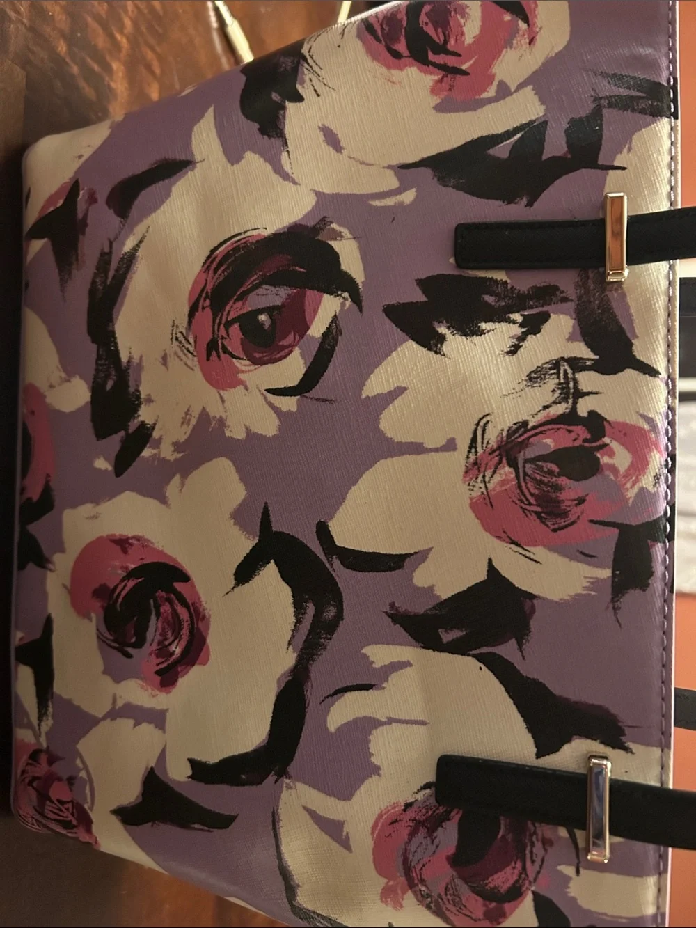 kate spade Lavender and Pink Floral Tote with Black Handles